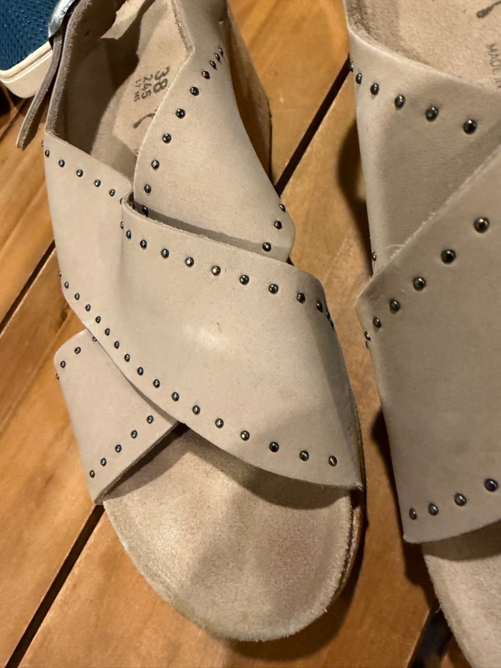 Papillio Taupe Crisscross Studded Buckle Sandals - Picture 4 of 9